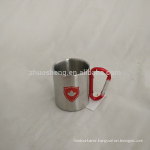 10oz 300ml double wall stainless steel coffee mug with carabiner handle